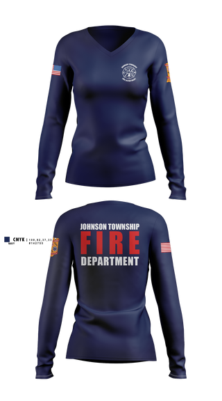 Womens Long Sleeve Vneck Shirt, Johnson township fire department, Fire Department, Teamtime, Team time, sublimation, custom sports apparel, team uniforms, spirit wear, spiritwear, sports uniforms, custom shirts, team store, custom team store, fundraiser sports, apparel fundraiser