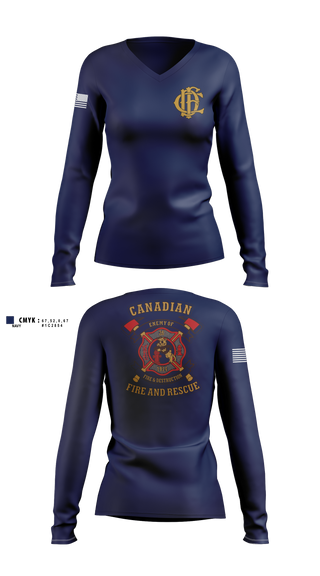 Womens Long Sleeve Vneck Shirt, Canadian Volunteer Fire Department, Fire Department, Teamtime, Team time, sublimation, custom sports apparel, team uniforms, spirit wear, spiritwear, sports uniforms, custom shirts, team store, custom team store, fundraiser sports, apparel fundraiser