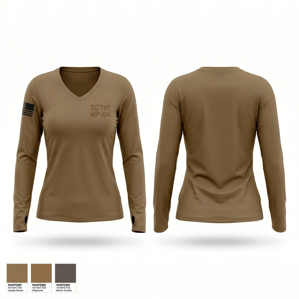 Womens Long Sleeve Vneck Shirt, 351st MP BN, Army, Teamtime, Team time, sublimation, custom sports apparel, team uniforms, spirit wear, spiritwear, sports uniforms, custom shirts, team store, custom team store, fundraiser sports, apparel fundraiser