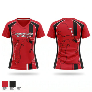 Womens Short Sleeve Vneck Shirt, Orchard Lake St. Mary's, Cross Country, Teamtime, Team time, sublimation, custom sports apparel, team uniforms, spirit wear, spiritwear, sports uniforms, custom shirts, team store, custom team store, fundraiser sports, apparel fundraiser