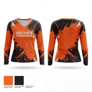 Womens Long Sleeve Vneck Shirt, Dyer County Tomahawks, Baseball, Teamtime, Team time, sublimation, custom sports apparel, team uniforms, spirit wear, spiritwear, sports uniforms, custom shirts, team store, custom team store, fundraiser sports, apparel fundraiser