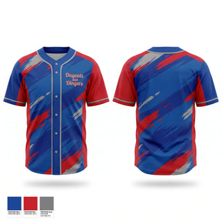Full Button Baseball Jersey, Dugouts and Dingers, Baseball, Teamtime, Team time, sublimation, custom sports apparel, team uniforms, spirit wear, spiritwear, sports uniforms, custom shirts, team store, custom team store, fundraiser sports, apparel fundraiser
