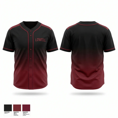 Full Button Baseball Jersey, Lowell black, Baseball, Teamtime, Team time, sublimation, custom sports apparel, team uniforms, spirit wear, spiritwear, sports uniforms, custom shirts, team store, custom team store, fundraiser sports, apparel fundraiser