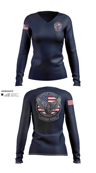 Womens Long Sleeve Vneck Shirt, SCPD Motorcycle Unit, Police, Teamtime, Team time, sublimation, custom sports apparel, team uniforms, spirit wear, spiritwear, sports uniforms, custom shirts, team store, custom team store, fundraiser sports, apparel fundraiser