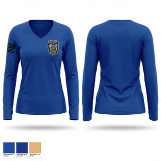 Womens Long Sleeve Vneck Shirt, Oxford Police Department, Police, Teamtime, Team time, sublimation, custom sports apparel, team uniforms, spirit wear, spiritwear, sports uniforms, custom shirts, team store, custom team store, fundraiser sports, apparel fundraiser