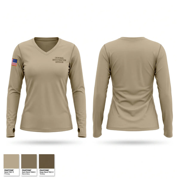 Womens Long Sleeve Vneck Shirt, Criminal Investigation Division, Police, Teamtime, Team time, sublimation, custom sports apparel, team uniforms, spirit wear, spiritwear, sports uniforms, custom shirts, team store, custom team store, fundraiser sports, apparel fundraiser