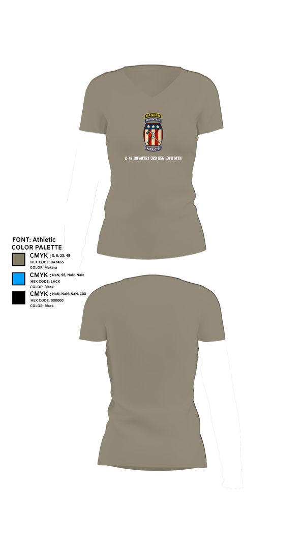 Womens Short Sleeve Vneck Shirt, 2-47 infantry 3rd BRG 10th MTN, Army, Teamtime, Team time, sublimation, custom sports apparel, team uniforms, spirit wear, spiritwear, sports uniforms, custom shirts, team store, custom team store, fundraiser sports, apparel fundraiser