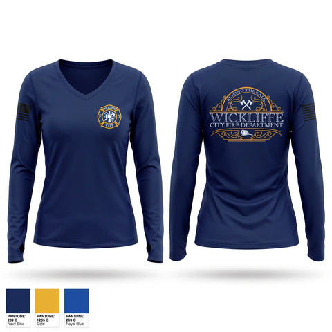 Womens Long Sleeve Vneck Shirt, WICKLIFFE CITY FIRE DEPARTMENT, Fire Department, Teamtime, Team time, sublimation, custom sports apparel, team uniforms, spirit wear, spiritwear, sports uniforms, custom shirts, team store, custom team store, fundraiser sports, apparel fundraiser