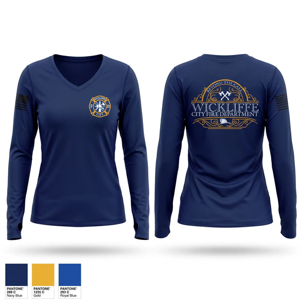 Womens Long Sleeve Vneck Shirt, WICKLIFFE CITY FIRE DEPARTMENT, Fire Department, Teamtime, Team time, sublimation, custom sports apparel, team uniforms, spirit wear, spiritwear, sports uniforms, custom shirts, team store, custom team store, fundraiser sports, apparel fundraiser