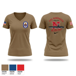 Womens Short Sleeve Vneck Shirt, USS Nebraska, Navy, Teamtime, Team time, sublimation, custom sports apparel, team uniforms, spirit wear, spiritwear, sports uniforms, custom shirts, team store, custom team store, fundraiser sports, apparel fundraiser