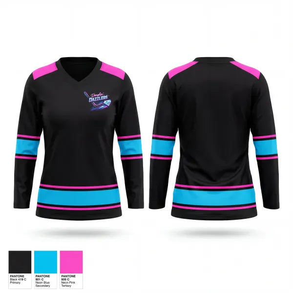 Womens Long Sleeve Vneck Shirt, Danglin’ Dazzlers, Ice Hockey, Teamtime, Team time, sublimation, custom sports apparel, team uniforms, spirit wear, spiritwear, sports uniforms, custom shirts, team store, custom team store, fundraiser sports, apparel fundraiser