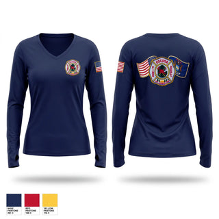 Womens Long Sleeve Vneck Shirt, Oscoda Fire Dept, Fire Department, Teamtime, Team time, sublimation, custom sports apparel, team uniforms, spirit wear, spiritwear, sports uniforms, custom shirts, team store, custom team store, fundraiser sports, apparel fundraiser