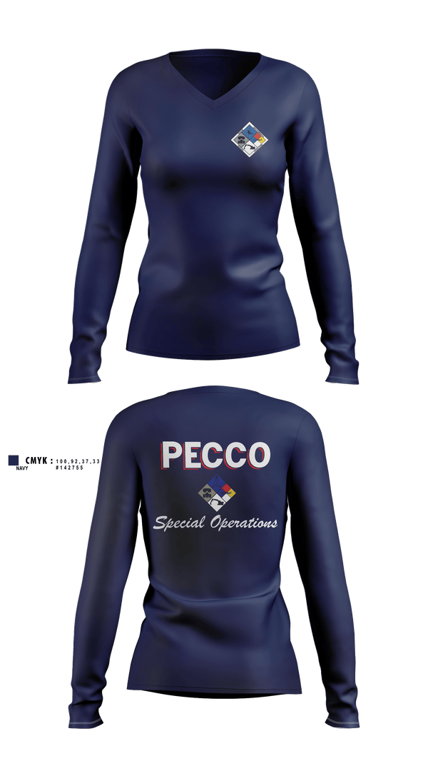 Womens Long Sleeve Vneck Shirt, PECCO, , Teamtime, Team time, sublimation, custom sports apparel, team uniforms, spirit wear, spiritwear, sports uniforms, custom shirts, team store, custom team store, fundraiser sports, apparel fundraiser
