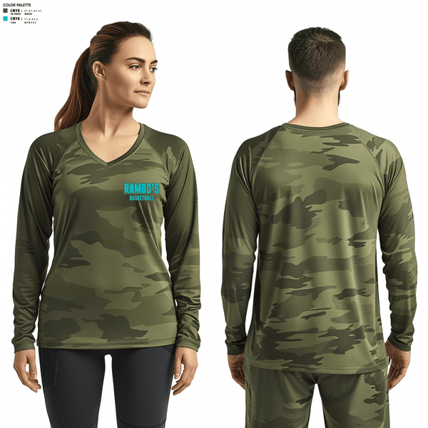 Women's Long Sleeve Vneck Shirt, Rambo’s, Men's Basketball, Teamtime, Team time, sublimation, custom sports apparel, team uniforms, spirit wear, spiritwear, sports uniforms, custom shirts, team store, custom team store, fundraiser sports, apparel fundraiser
