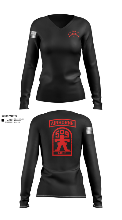 3-509th Parachute Infantry BN Able Nation 10459424 Women's Long Sleeve V-neck Shirt - 21