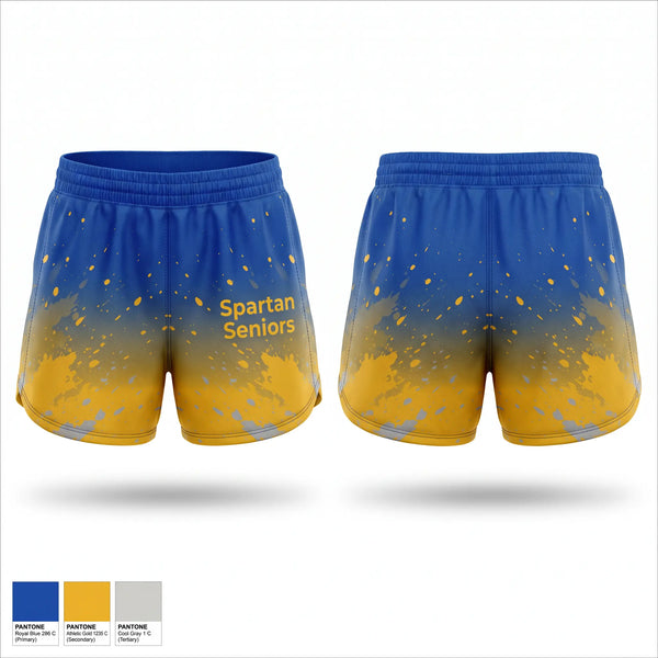 Womens Shorts, Spartan Seniors, Cross Country, Teamtime, Team time, sublimation, custom sports apparel, team uniforms, spirit wear, spiritwear, sports uniforms, custom shirts, team store, custom team store, fundraiser sports, apparel fundraiser