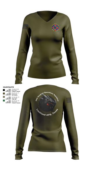 Womens Long Sleeve Vneck Shirt, 59th Surgical Operations Squadron, Air Force, Teamtime, Team time, sublimation, custom sports apparel, team uniforms, spirit wear, spiritwear, sports uniforms, custom shirts, team store, custom team store, fundraiser sports, apparel fundraiser