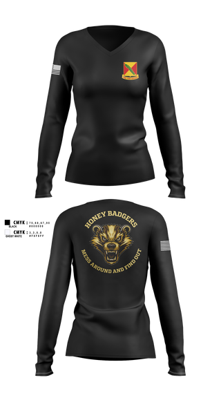 Womens Long Sleeve Vneck Shirt, Delta companyHHB 1-51 ADA, Army, Teamtime, Team time, sublimation, custom sports apparel, team uniforms, spirit wear, spiritwear, sports uniforms, custom shirts, team store, custom team store, fundraiser sports, apparel fundraiser