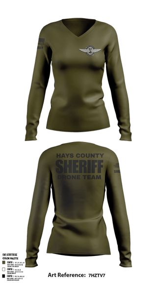 Womens Long Sleeve Vneck Shirt, Hays County Sheriff Drone Team, Police, Teamtime, Team time, sublimation, custom sports apparel, team uniforms, spirit wear, spiritwear, sports uniforms, custom shirts, team store, custom team store, fundraiser sports, apparel fundraiser