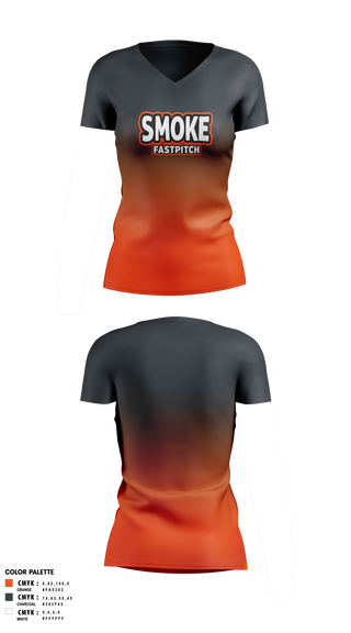 Womens Short Sleeve Vneck Shirt, SMOKE FASTPITCH, Softball, Teamtime, Team time, sublimation, custom sports apparel, team uniforms, spirit wear, spiritwear, sports uniforms, custom shirts, team store, custom team store, fundraiser sports, apparel fundraiser