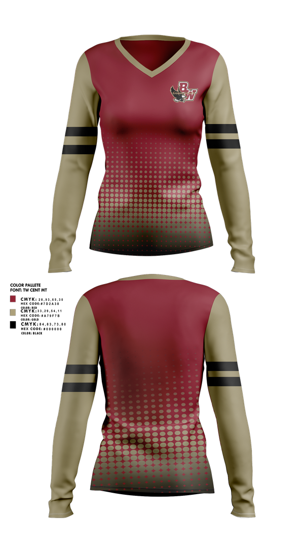 Womens Long Sleeve Vneck Shirt, Bishop Watterson Color Guard, Spirit Store, Teamtime, Team time, sublimation, custom sports apparel, team uniforms, spirit wear, spiritwear, sports uniforms, custom shirts, team store, custom team store, fundraiser sports, apparel fundraiser