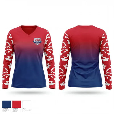 USA Softball of Kansas 51695691 Women's Long Sleeve V-neck Shirt - 1