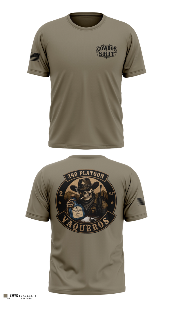 Old School Cotton Feel Shirt, 2nd Platoon Vaqueros, Army, Teamtime, Team time, sublimation, custom sports apparel, team uniforms, spirit wear, spiritwear, sports uniforms, custom shirts, team store, custom team store, fundraiser sports, apparel fundraiser