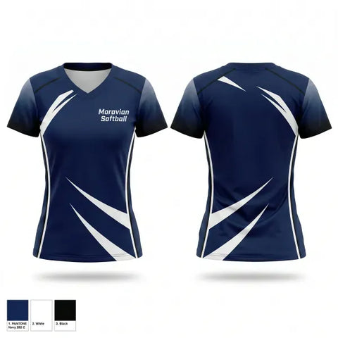 Womens Short Sleeve Vneck Shirt, Moravian Softball, Softball, Teamtime, Team time, sublimation, custom sports apparel, team uniforms, spirit wear, spiritwear, sports uniforms, custom shirts, team store, custom team store, fundraiser sports, apparel fundraiser