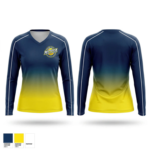 Womens Long Sleeve Vneck Shirt, Miles City Youth Softball, Softball, Teamtime, Team time, sublimation, custom sports apparel, team uniforms, spirit wear, spiritwear, sports uniforms, custom shirts, team store, custom team store, fundraiser sports, apparel fundraiser