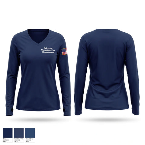 Womens Long Sleeve Vneck Shirt, Faircrest Volunteer Fire Department, Fire Department, Teamtime, Team time, sublimation, custom sports apparel, team uniforms, spirit wear, spiritwear, sports uniforms, custom shirts, team store, custom team store, fundraiser sports, apparel fundraiser