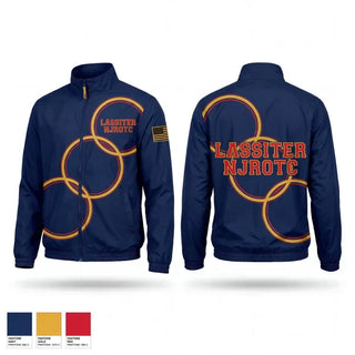 Windbreaker, Lassiter NJROTC, Navy, Teamtime, Team time, sublimation, custom sports apparel, team uniforms, spirit wear, spiritwear, sports uniforms, custom shirts, team store, custom team store, fundraiser sports, apparel fundraiser