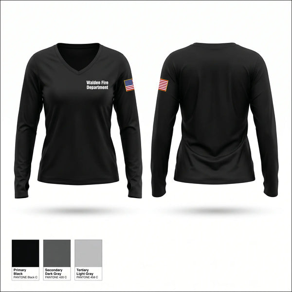 Womens Long Sleeve Vneck Shirt, Walden Fire Department, Fire Department, Teamtime, Team time, sublimation, custom sports apparel, team uniforms, spirit wear, spiritwear, sports uniforms, custom shirts, team store, custom team store, fundraiser sports, apparel fundraiser