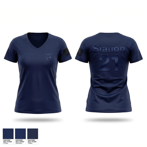 Womens Short Sleeve Vneck Shirt, Station 21, Fire Department, Teamtime, Team time, sublimation, custom sports apparel, team uniforms, spirit wear, spiritwear, sports uniforms, custom shirts, team store, custom team store, fundraiser sports, apparel fundraiser