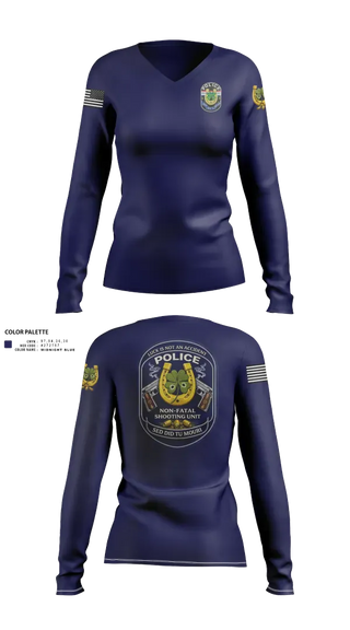 Womens Long Sleeve Vneck Shirt, Non Fatal Shooting Unit, Police, Teamtime, Team time, sublimation, custom sports apparel, team uniforms, spirit wear, spiritwear, sports uniforms, custom shirts, team store, custom team store, fundraiser sports, apparel fundraiser