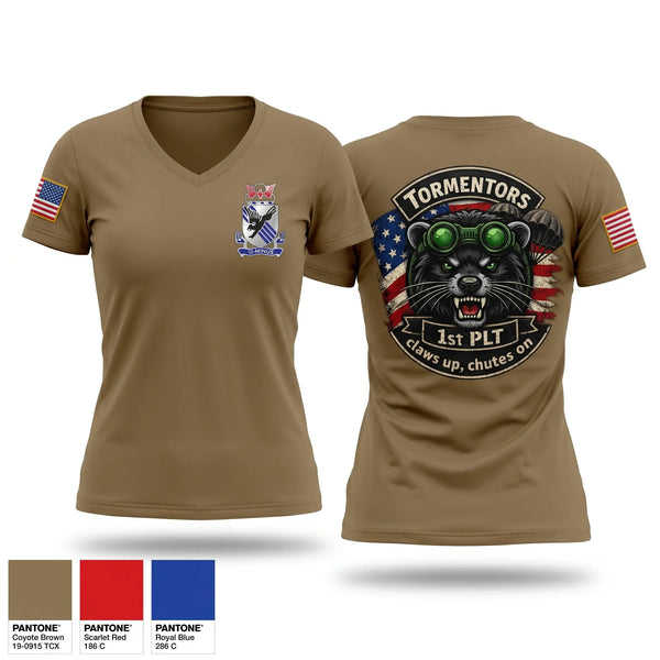 Womens Short Sleeve Vneck Shirt, 1st PLT 2-505, Army, Teamtime, Team time, sublimation, custom sports apparel, team uniforms, spirit wear, spiritwear, sports uniforms, custom shirts, team store, custom team store, fundraiser sports, apparel fundraiser