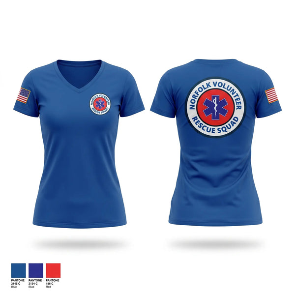 Womens Short Sleeve Vneck Shirt, Norfolk Volunteer Rescue Squad, EMS/EMT, Teamtime, Team time, sublimation, custom sports apparel, team uniforms, spirit wear, spiritwear, sports uniforms, custom shirts, team store, custom team store, fundraiser sports, apparel fundraiser