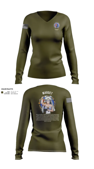 Womens Long Sleeve Vneck Shirt, Karl & Hedwig Ackermann Memorial Institute for Joint Military Intelligence and Law Enforcement Education & Training at MARDET Fort Leonard Wood, , Teamtime, Team time, sublimation, custom sports apparel, team uniforms, spirit wear, spiritwear, sports uniforms, custom shirts, team store, custom team store, fundraiser sports, apparel fundraiser