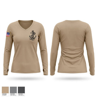 Womens Long Sleeve Vneck Shirt, SurgeMain NYC, Navy, Teamtime, Team time, sublimation, custom sports apparel, team uniforms, spirit wear, spiritwear, sports uniforms, custom shirts, team store, custom team store, fundraiser sports, apparel fundraiser