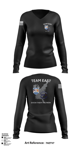 Womens Long Sleeve Vneck Shirt, Medical Readiness Command, East, Army, Teamtime, Team time, sublimation, custom sports apparel, team uniforms, spirit wear, spiritwear, sports uniforms, custom shirts, team store, custom team store, fundraiser sports, apparel fundraiser