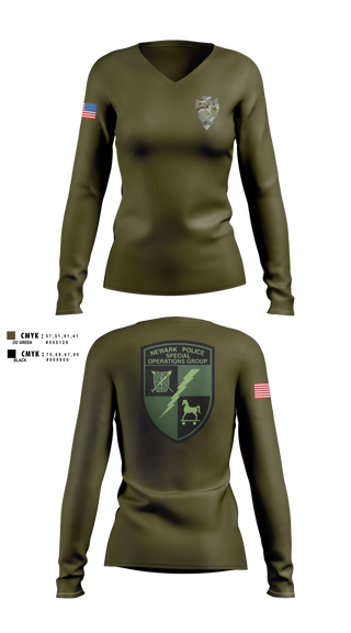 Womens Long Sleeve Vneck Shirt, Newark Police Special Operations Group, Police, Teamtime, Team time, sublimation, custom sports apparel, team uniforms, spirit wear, spiritwear, sports uniforms, custom shirts, team store, custom team store, fundraiser sports, apparel fundraiser