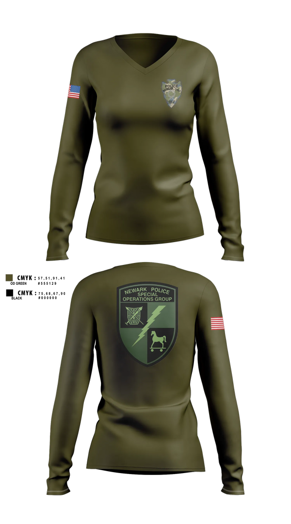 Womens Long Sleeve Vneck Shirt, Newark Police Special Operations Group, Police, Teamtime, Team time, sublimation, custom sports apparel, team uniforms, spirit wear, spiritwear, sports uniforms, custom shirts, team store, custom team store, fundraiser sports, apparel fundraiser