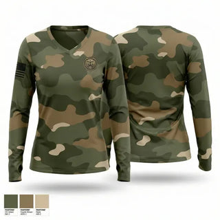 Womens Long Sleeve Vneck Shirt, HS RR, Army, Teamtime, Team time, sublimation, custom sports apparel, team uniforms, spirit wear, spiritwear, sports uniforms, custom shirts, team store, custom team store, fundraiser sports, apparel fundraiser
