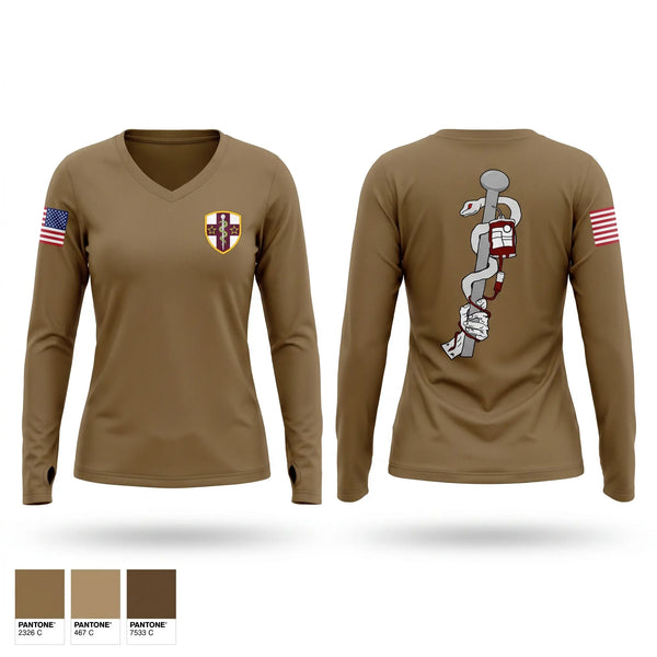 Womens Long Sleeve Vneck Shirt, 7220th Medical Support Unit, Army, Teamtime, Team time, sublimation, custom sports apparel, team uniforms, spirit wear, spiritwear, sports uniforms, custom shirts, team store, custom team store, fundraiser sports, apparel fundraiser