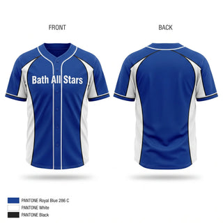 Full Button Baseball Jersey, Bath All Stars, Baseball, Teamtime, Team time, sublimation, custom sports apparel, team uniforms, spirit wear, spiritwear, sports uniforms, custom shirts, team store, custom team store, fundraiser sports, apparel fundraiser