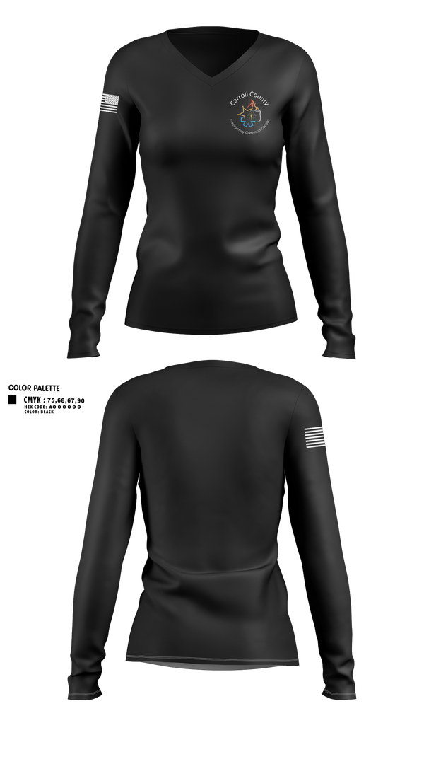 Womens Long Sleeve Vneck Shirt, Carroll County Emergency Communications, Police, Teamtime, Team time, sublimation, custom sports apparel, team uniforms, spirit wear, spiritwear, sports uniforms, custom shirts, team store, custom team store, fundraiser sports, apparel fundraiser