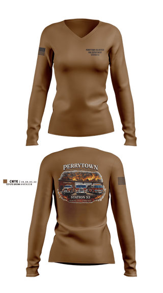 Womens Long Sleeve Vneck Shirt, Perrytown Volunteer Fire Department, Fire Department, Teamtime, Team time, sublimation, custom sports apparel, team uniforms, spirit wear, spiritwear, sports uniforms, custom shirts, team store, custom team store, fundraiser sports, apparel fundraiser