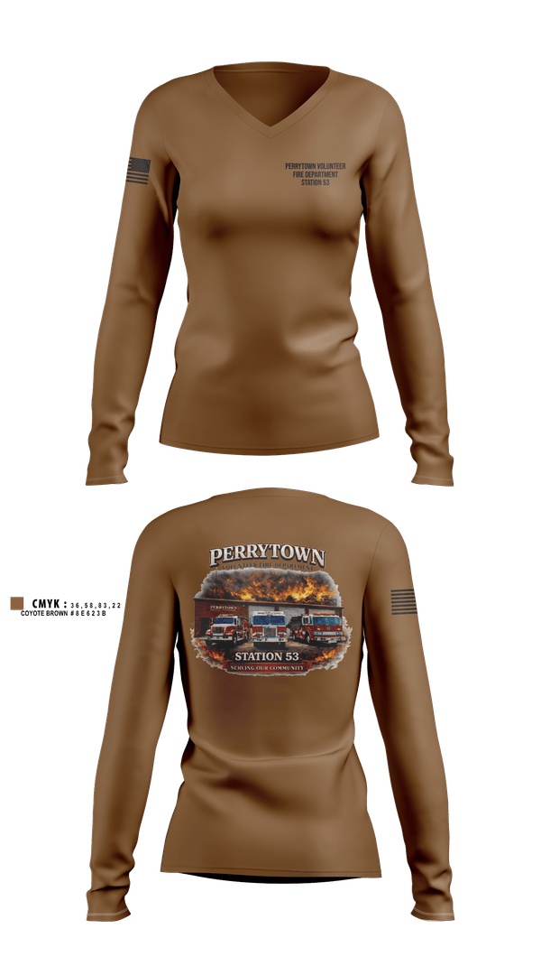 Womens Long Sleeve Vneck Shirt, Perrytown Volunteer Fire Department, Fire Department, Teamtime, Team time, sublimation, custom sports apparel, team uniforms, spirit wear, spiritwear, sports uniforms, custom shirts, team store, custom team store, fundraiser sports, apparel fundraiser