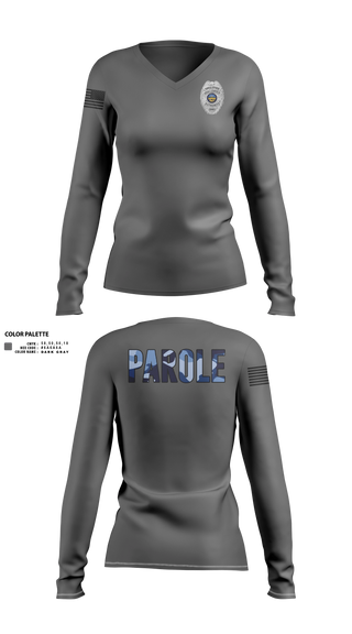 Womens Long Sleeve Vneck Shirt, Adult Parole Authority, Police, Teamtime, Team time, sublimation, custom sports apparel, team uniforms, spirit wear, spiritwear, sports uniforms, custom shirts, team store, custom team store, fundraiser sports, apparel fundraiser