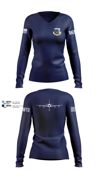 Womens Long Sleeve Vneck Shirt, 92 OG, Air Force, Teamtime, Team time, sublimation, custom sports apparel, team uniforms, spirit wear, spiritwear, sports uniforms, custom shirts, team store, custom team store, fundraiser sports, apparel fundraiser