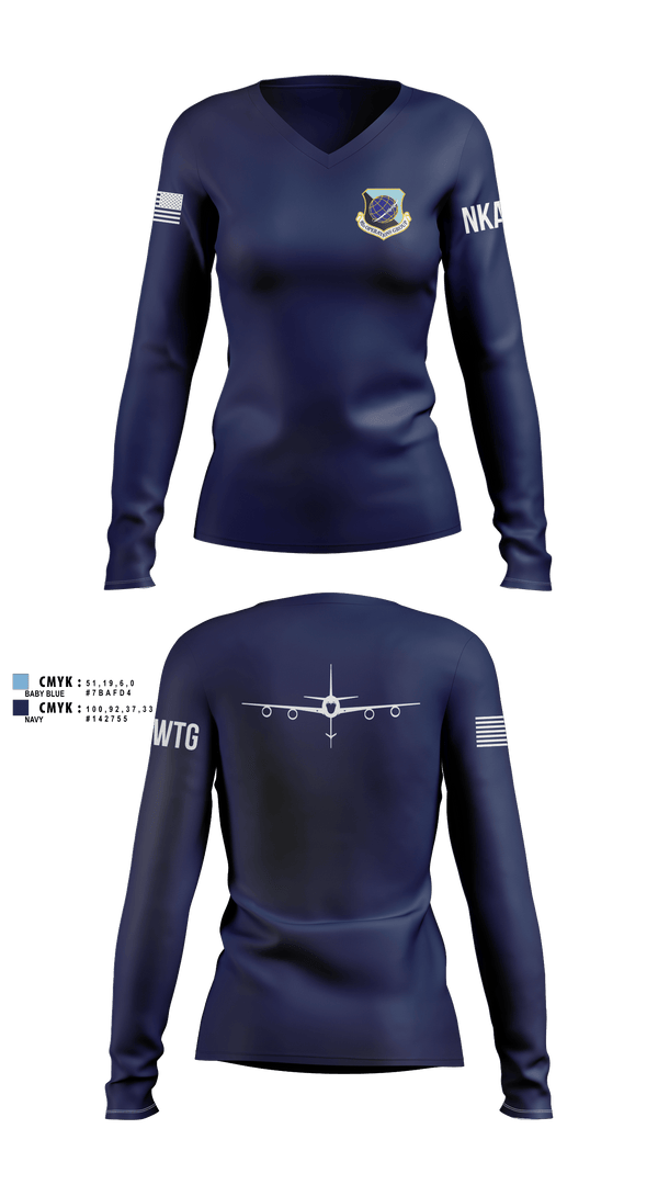 Womens Long Sleeve Vneck Shirt, 92 OG, Air Force, Teamtime, Team time, sublimation, custom sports apparel, team uniforms, spirit wear, spiritwear, sports uniforms, custom shirts, team store, custom team store, fundraiser sports, apparel fundraiser